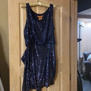 Tory Burch Navy Blue Sequined Alton Blouson Mini Cocktail Dress sz S NEW YEAR’S